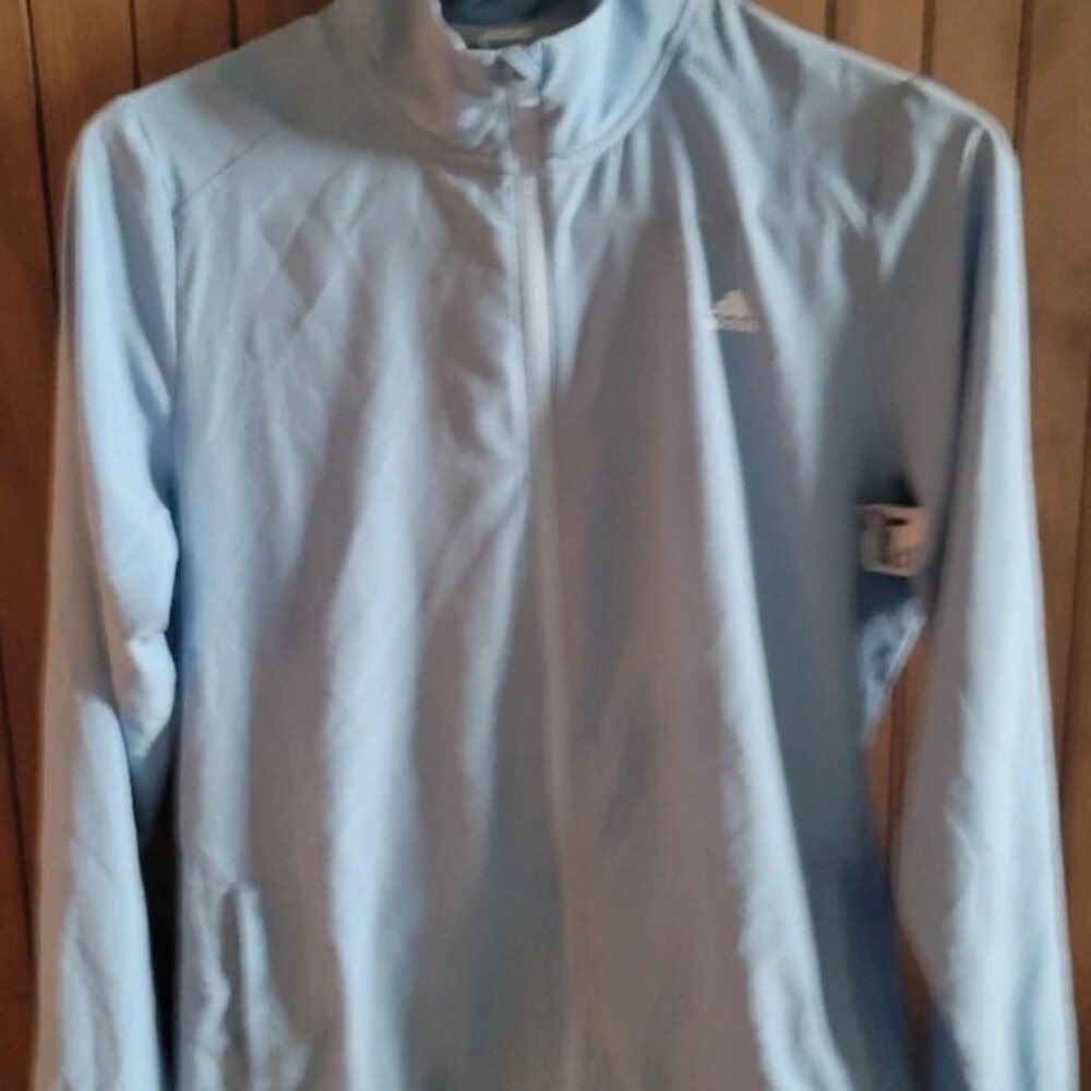 NWT Adidas Women's Woven Wind Jacket Medium Blue Glow ADVS20W007